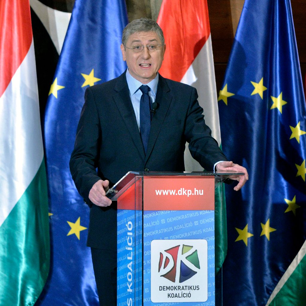 Gyurcsány Ferenc, a Demokratikus Koalíció elnöke, volt szocialista miniszterelnök beszédet mond pártja évértékelõ rendezvényén a Budapest Marriott Hotelben 2015. január 31-én. MTI Fotó: Máthé Zoltán