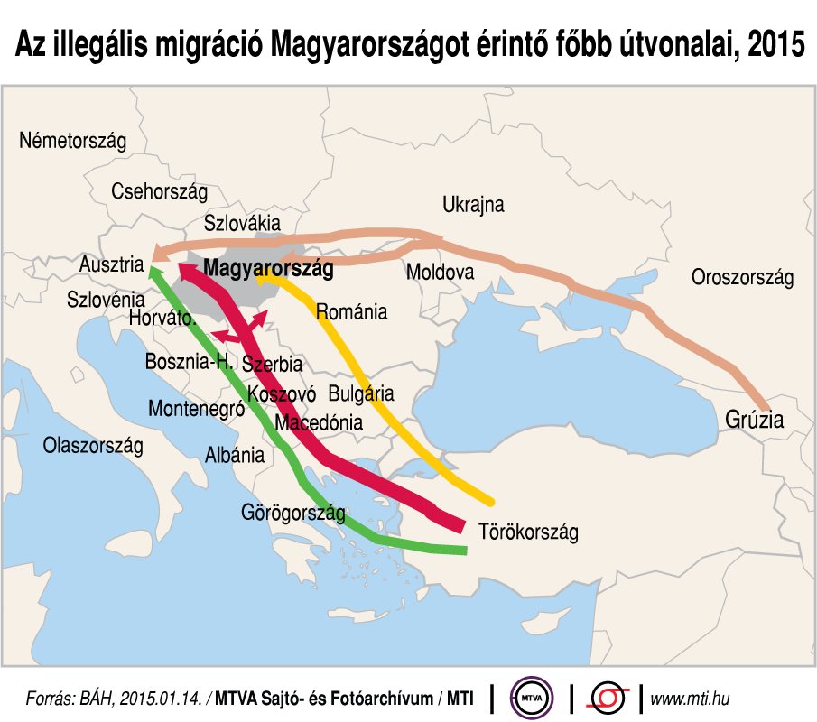 Az illegális migráció Magyarországot érintő főbb útvonalai